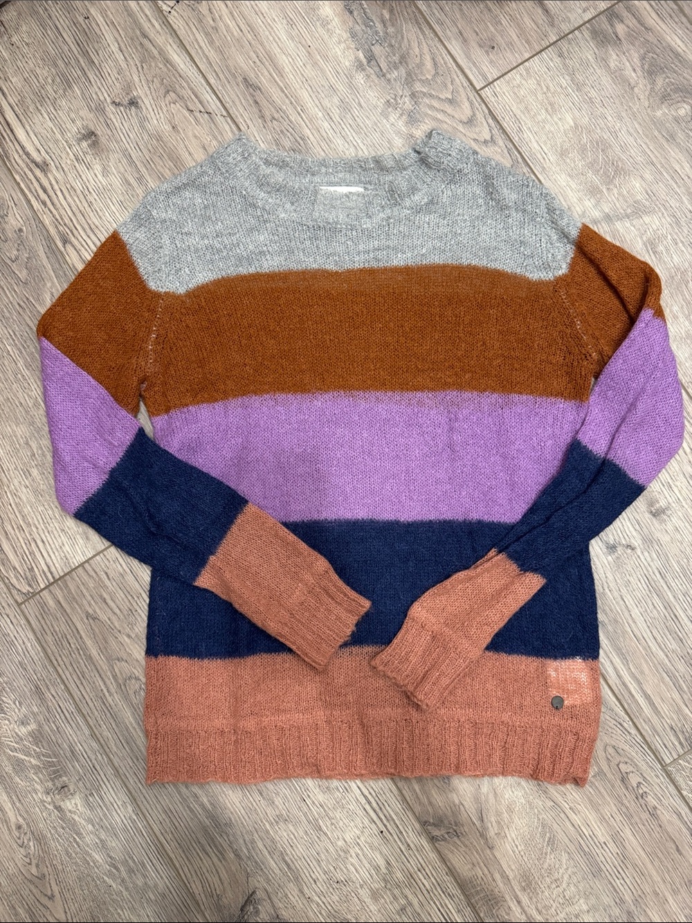 Numph Striped Cozy Knit Sweater in Gray, Rust, Purple & Navy